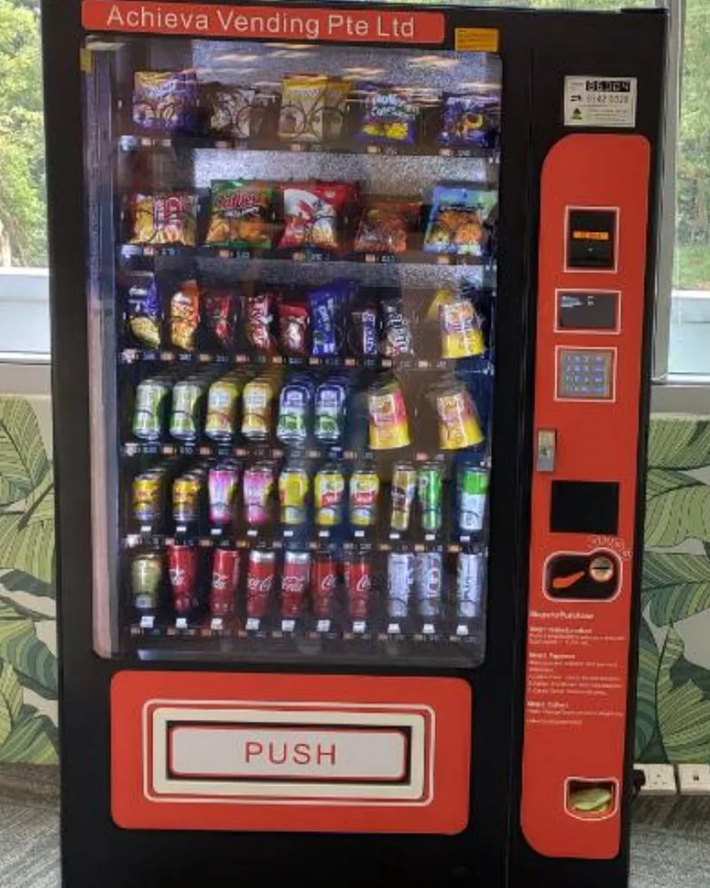 An Achieva combo vending machine carrying both snacks and drinks in one cabinet